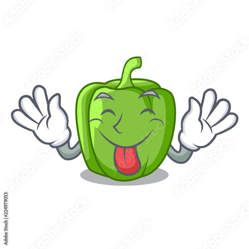 Tongue out green bell peppers isolated on mascot