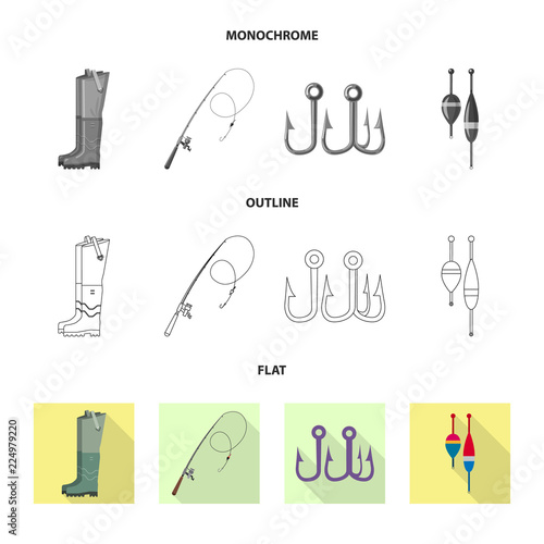 Vector design of fish and fishing symbol. Set of fish and equipment vector icon for stock.