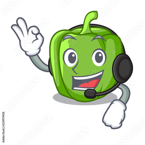 With headphone green bell peppers isolated on mascot