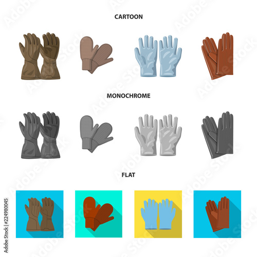 Vector design of glove and winter symbol. Set of glove and equipment stock vector illustration.