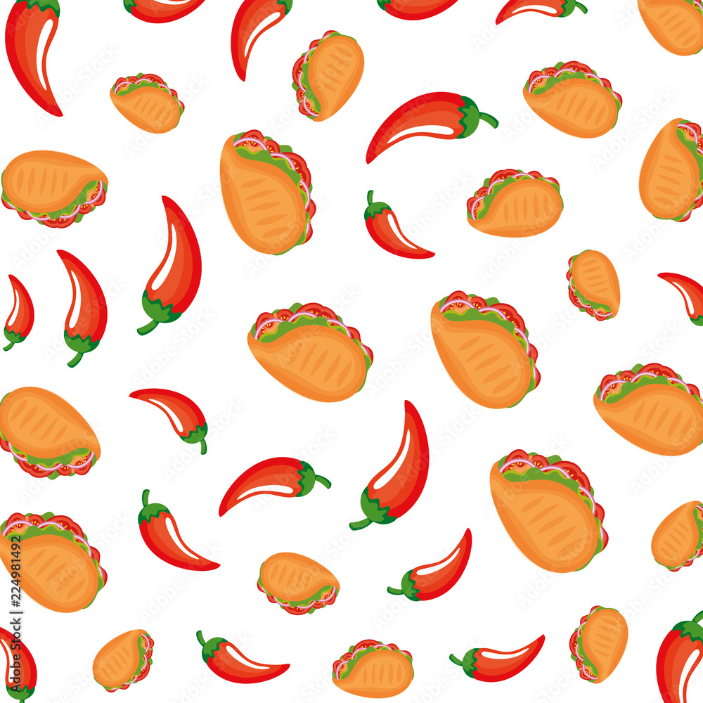 taco mexican food with chili peppers pattern taco mexican food with chili peppers pattern