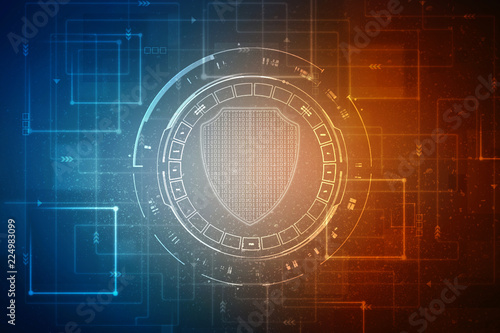 2d illustration Security concept - shield on digital code background