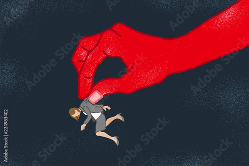 Businesswoman who is pinched by the huge hand - Power Harassment concept art