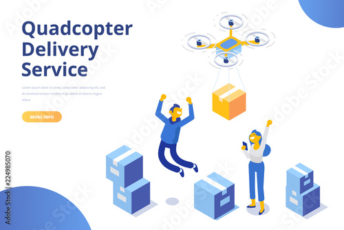 Quadcopter delivery service concept. Modern flat design. 3d vector isometric illustration.