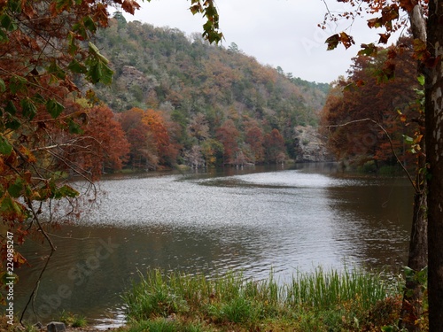 Beautiful colors of autumn at the Mountain Fork River at Beavers Bend State Park in Broken Bow, southeastern part Oklahoma.
