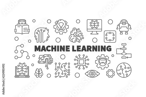 Machine Learning horizontal vector illustration in line style