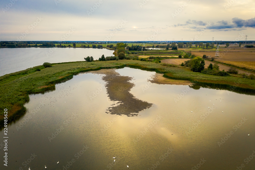 View from above on water ponds, Poland.