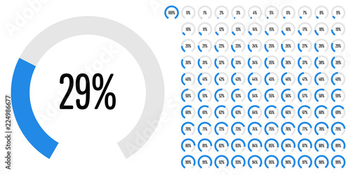 Set of circular sector percentage diagrams from 0 to 100 ready-to-use for web design, user interface (UI) or infographic - indicator with blue