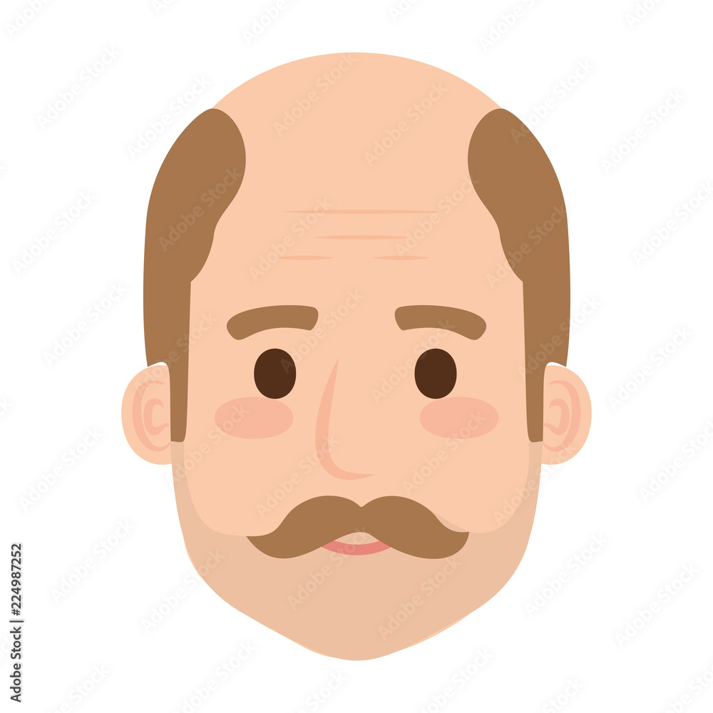 head old man bald with mustache avatar character head old man bald with mustache avatar character