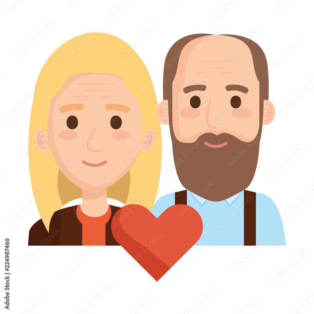 old couple lovers with heart avatars characters old couple lovers with heart avatars characters