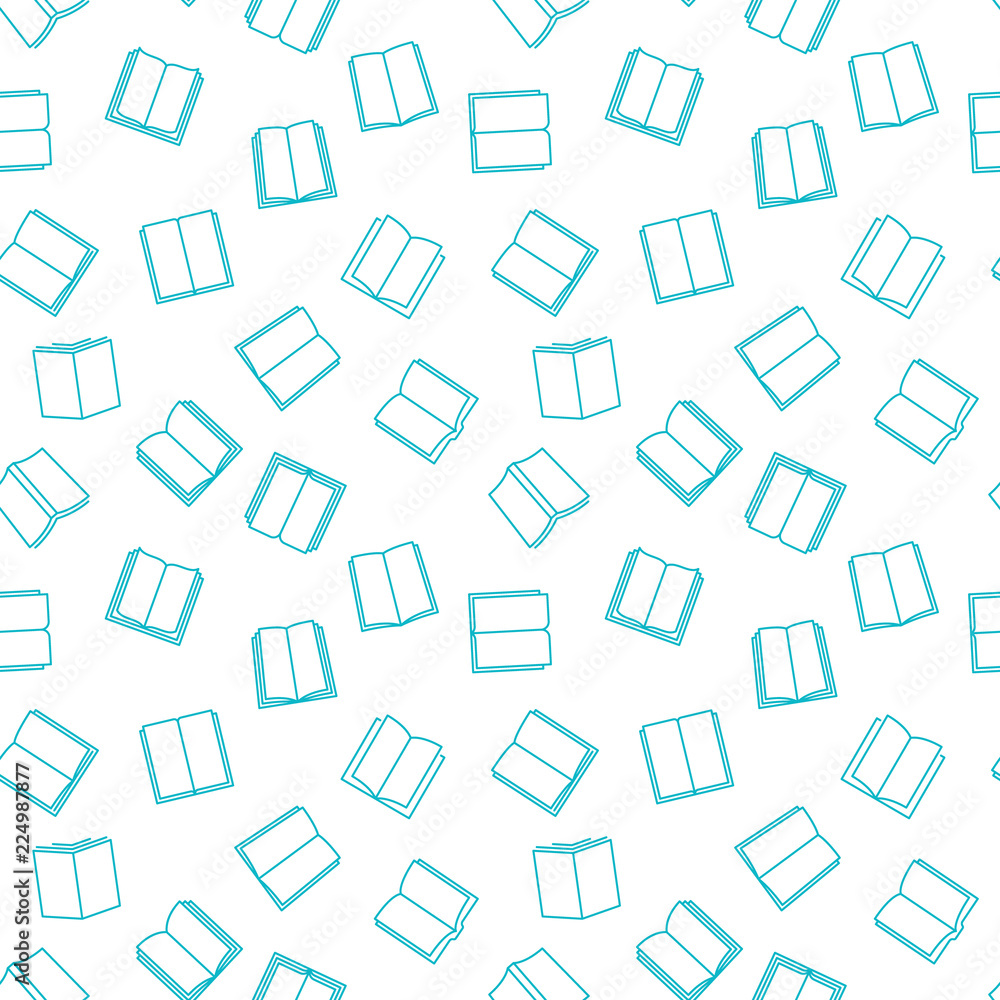 Seamless vector pattern with blue outline book icons