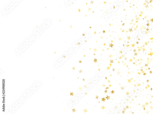 Flying gold star sparkle vector with white background.