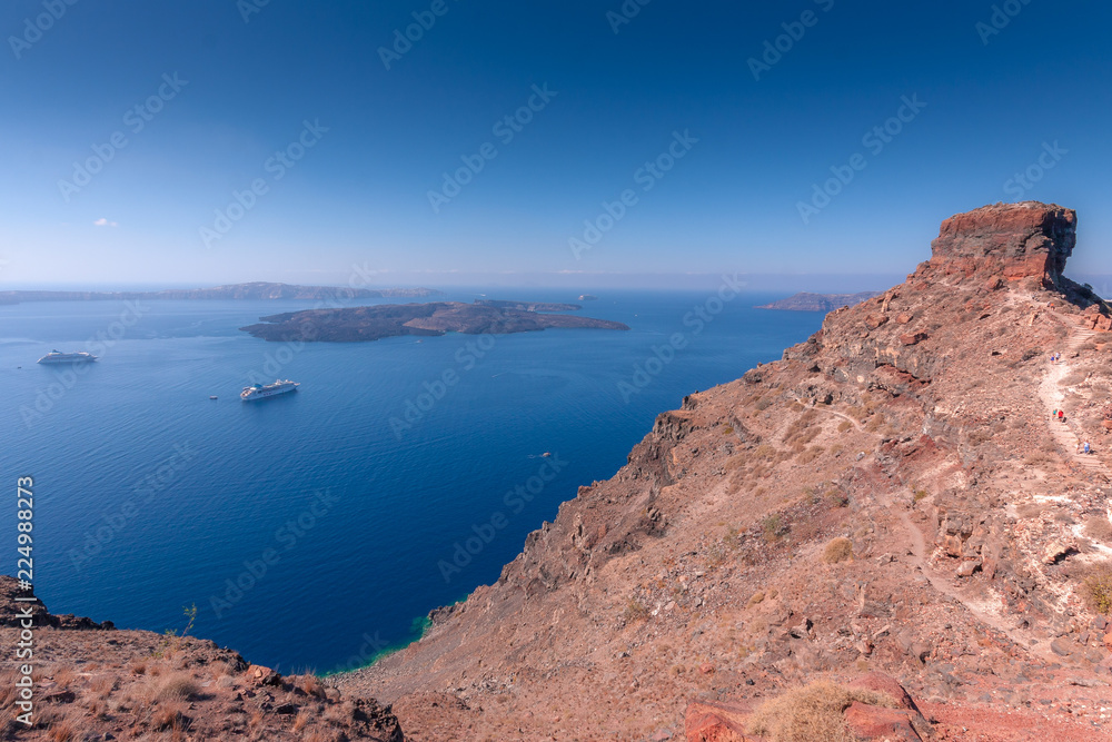 View to Skaros Rock in Santorini in Greece