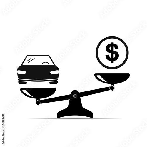 balance, car and money. icon of scales on where the car prevails
