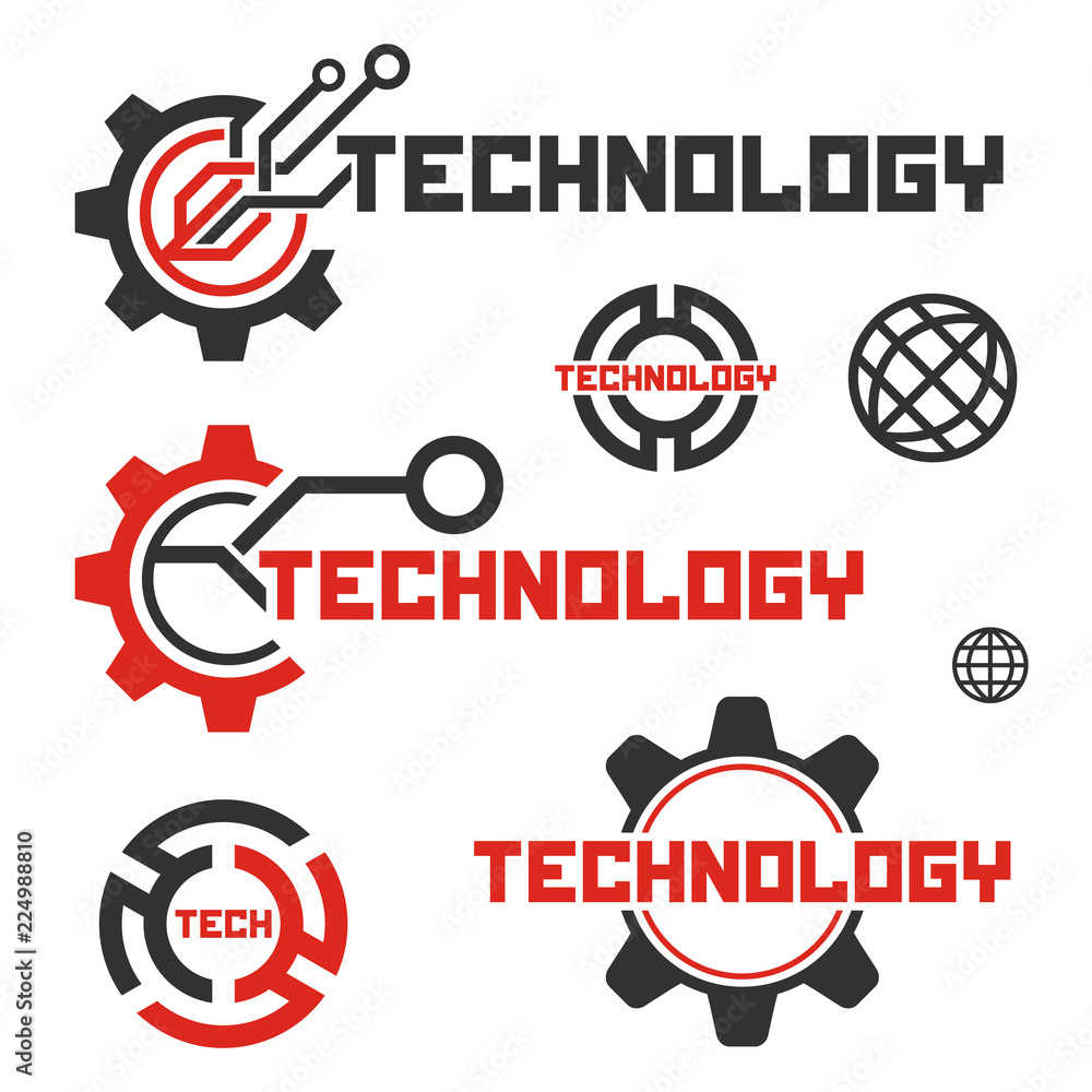 Set of circuit tech signs. Technology logo template. Electronics icon. 