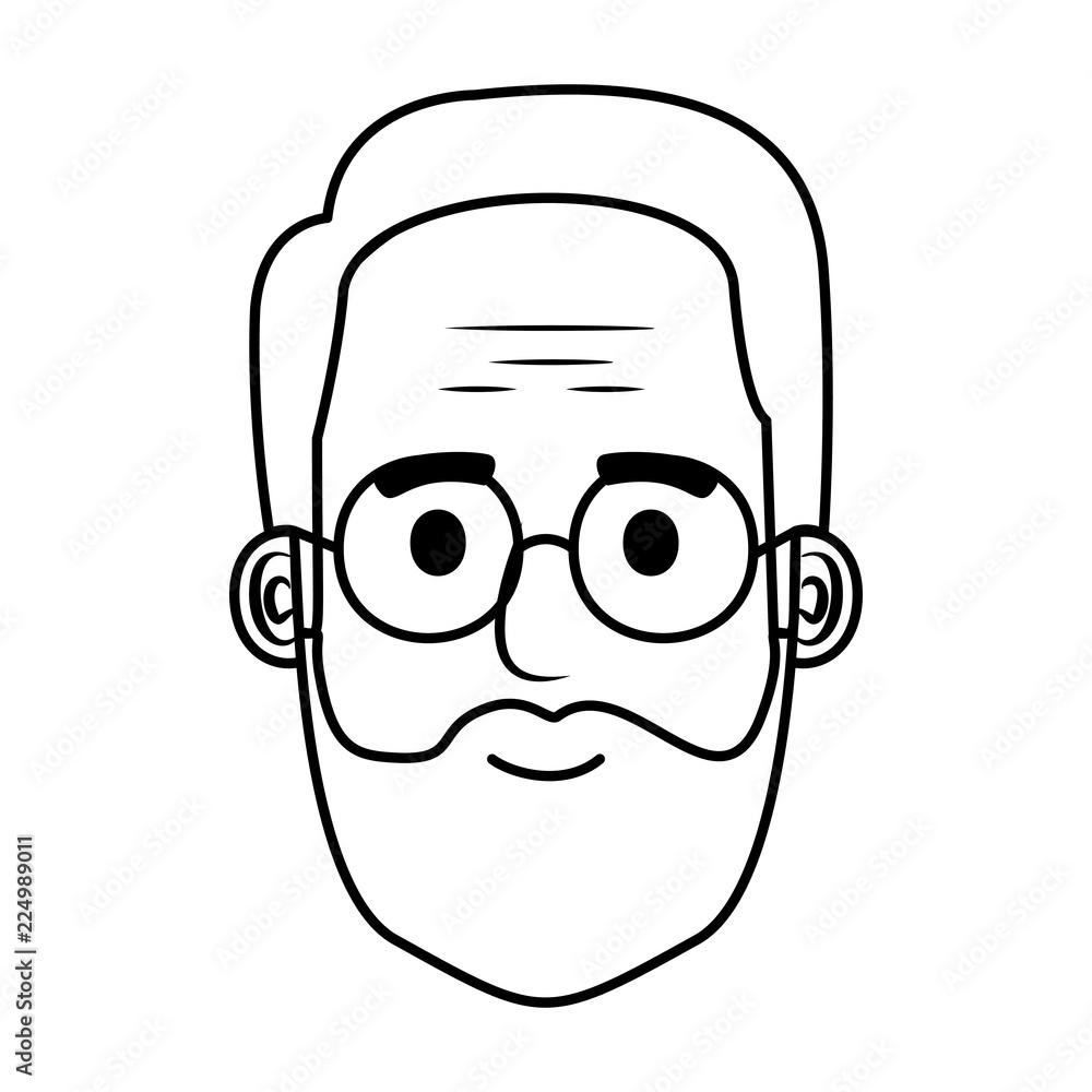 head old man with beard and glasses avatar character head old man with beard and glasses avatar character