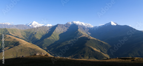 Mountain landscape panorama, sunny morning in the mountains.