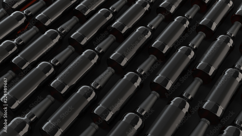Rows of tall beer bottles with blank labels Rows of tall beer bottles with blank labels