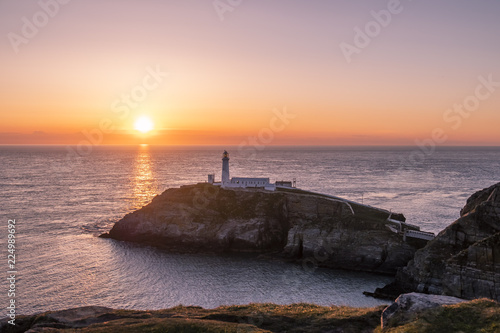 Sunset at south stack lighthouse on Anglesey in Wales