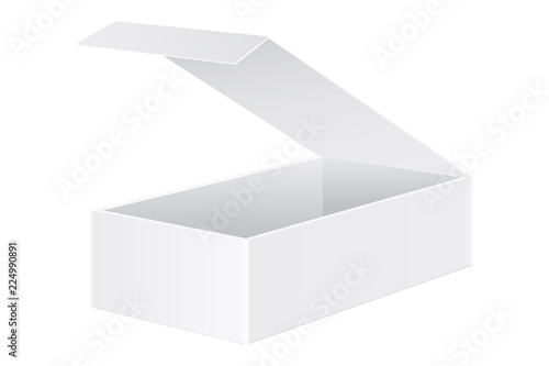 Open white box mockup. Vector 3d illustration isolated on white background