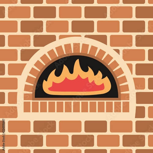 Vector illustration of brick oven.  Fire inside a brick oven.