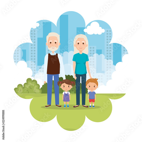 grandparents with grandson and granddaughter in park