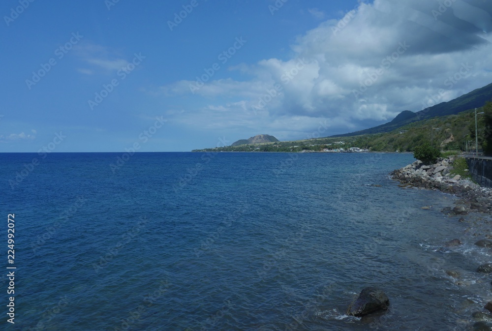 Scenic coastal views of St. Kitts in the Caribbean Islands 