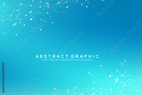 Geometric graphic background molecule and communication. Big data complex with compounds. Perspective backdrop. Minimal array. Digital data visualization. Scientific cybernetic vector illustration.