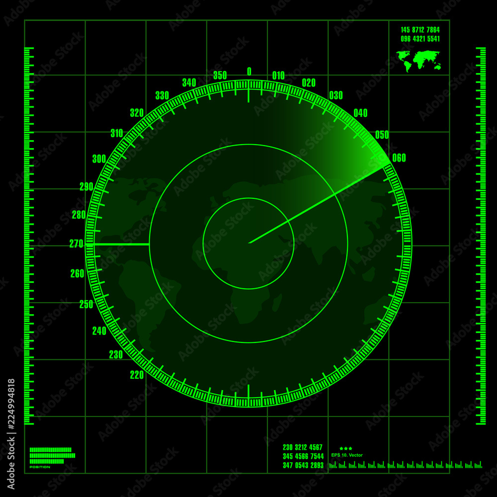 Obraz premium Green radar screen on black background, HUD interface