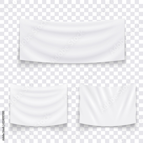 Set of hanging empty white textile banners