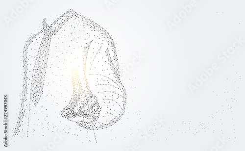 Abstract technology line triangle and points businessman low poly finger pointing on hand polygonal future modern wireframe on hi tech future gray background. for template, web design or presentation.