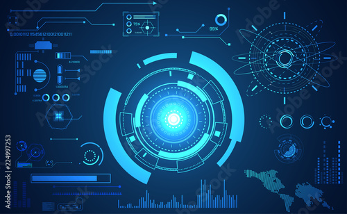 abstract technology ui futuristic concept hud interface hologram elements of digital data chart, communication, computing and circle percent vitality innovation on hi tech future design background