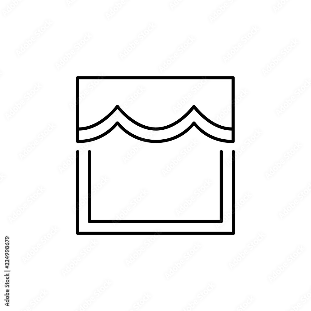 Vector illustration of fabric scalloped valance. Line icon of window pelmet. Isolated on white background Vector illustration of fabric scalloped valance. Line icon of window pelmet. Isolated on white background