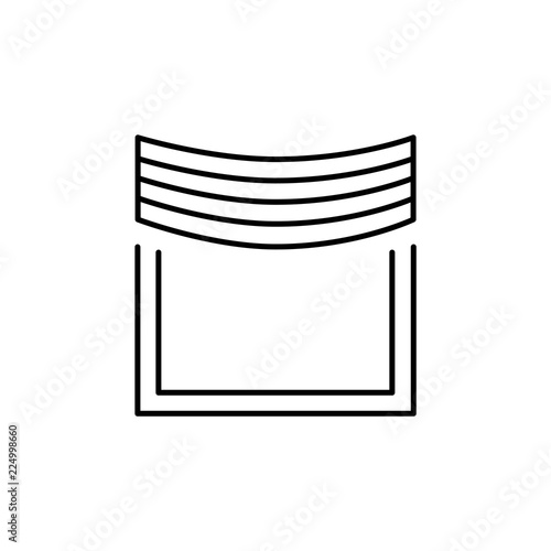 Vector illustration of fabric curtain with central pleated drapery. Line icon of window shade. Isolated on white background