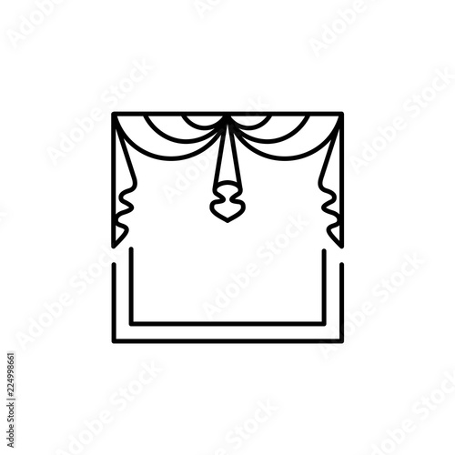 Vector illustration of fabric valance with drapery. Line icon of window shade with 2 asymmetric swags. Isolated on white background