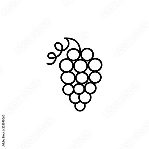 Black & white vector illustration of grape fruit. Line icon of bunch of grapes. Vegan & vegetarian food. Health eating ingredient. Isolated object