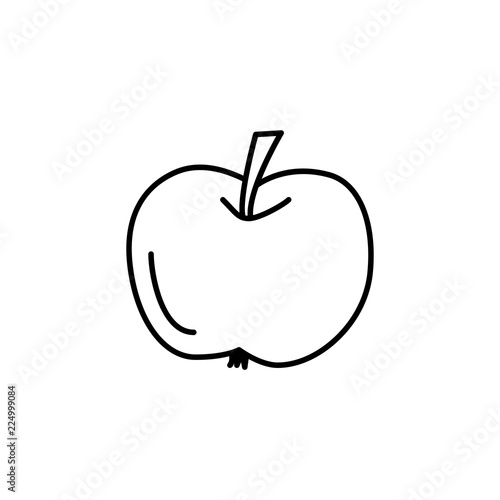 Black & white vector illustration of apple. Line icon of fresh fruit. Vegan & vegetarian food. Health eating ingredient. Isolated object