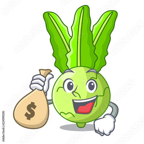 With money bag cartoon green kohlrabi in the market