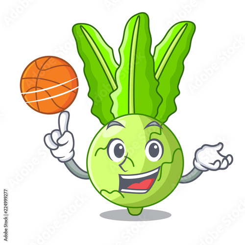 With basketball cartoon green kohlrabi in the market