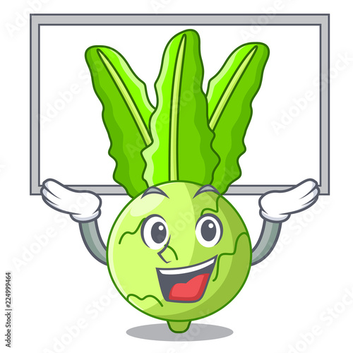 Up board cartoon green kohlrabi in the market