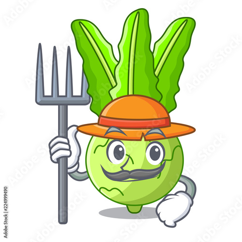 Farmer cartoon green kohlrabi in the market