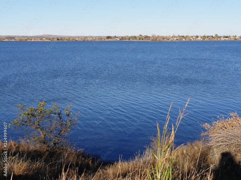 Blue expanse of the 21-mile shoreline of Lake Lawtonka in the Comanche County, Oklahoma. Blue expanse of the 21-mile shoreline of Lake Lawtonka in the Comanche County, Oklahoma.