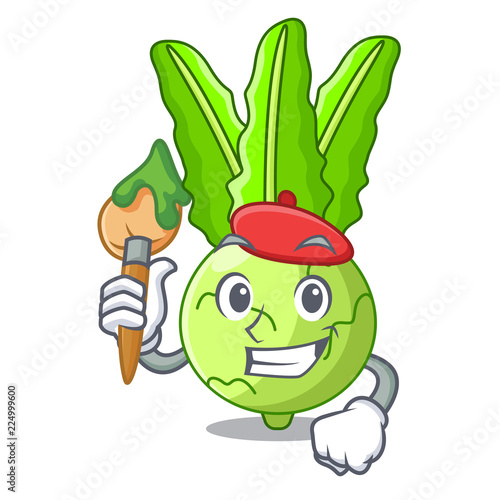 Artist cartoon green kohlrabi in the market