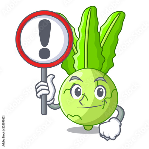 With sign cartoon green kohlrabi in the market