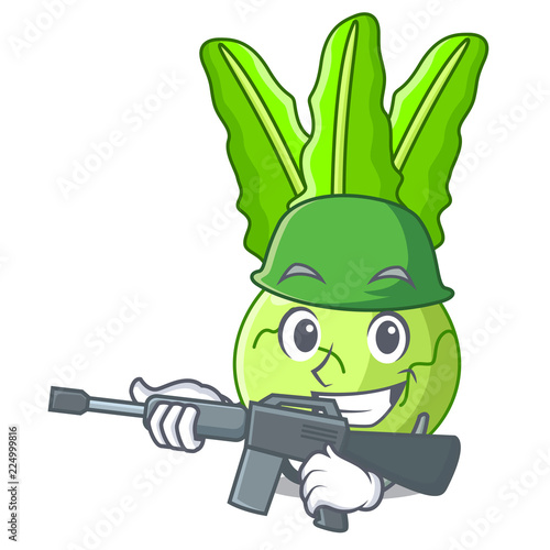 Army cartoon green kohlrabi in the market