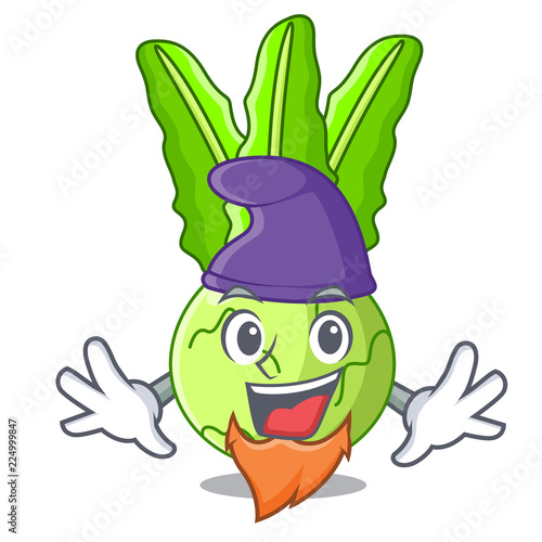 Elf cartoon green kohlrabi in the market