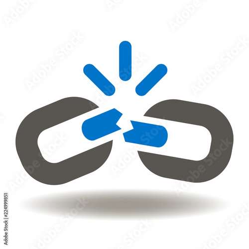 Broken Chain Link Icon Vector. Link Wreck Web Illustration. Failure Disconnection Idea Logo. Blockchain exploding symbol.