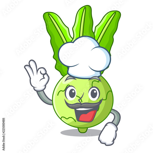 Chef character kohlrabi on a wooden table
