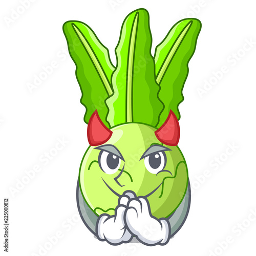 Devil cooking food fresh organic kohlrabi cartoon