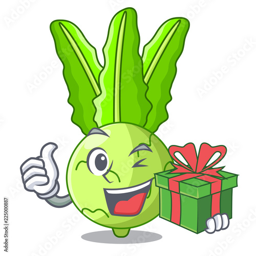 With gift cooking food fresh organic kohlrabi cartoon